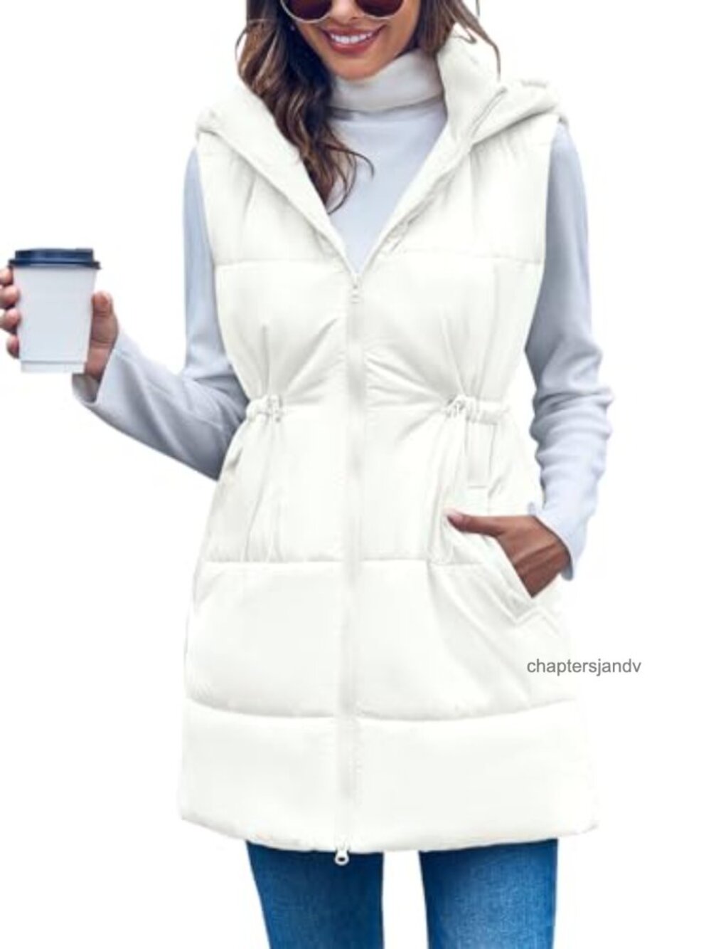 Womens Quilted Puffer Vest Hooded Sleeveless Zip Up Winter Coat